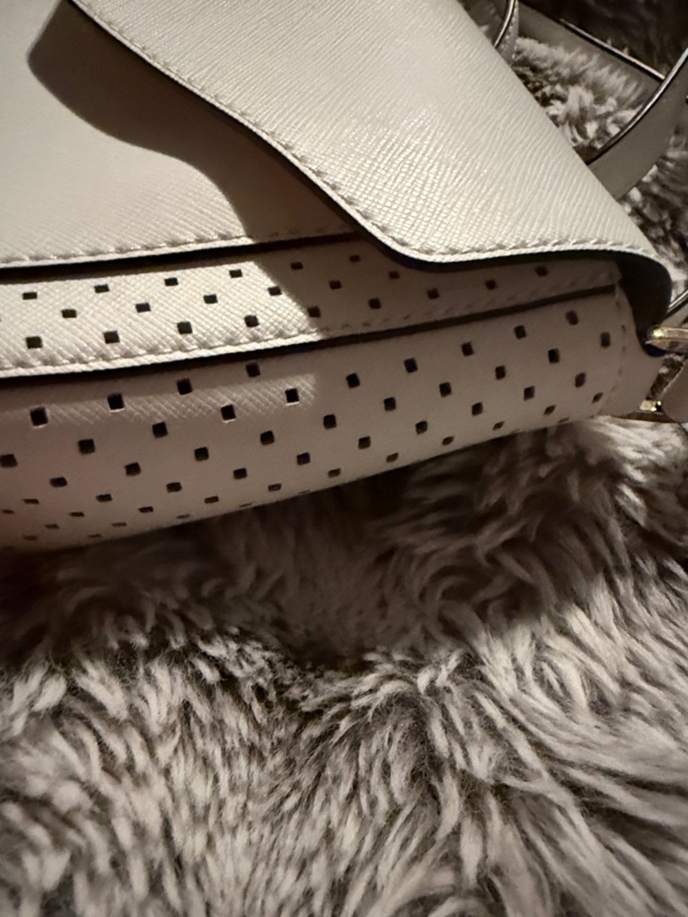 Michael Kors White Perforated Crossbody Bag with Gold Accent - Picture 11 of 14